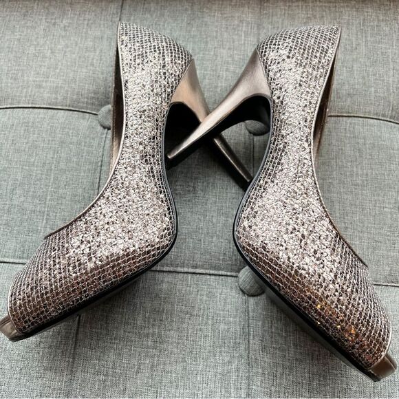 Lulu Townsend Metallic Peep Toe Heels Size 9.5 - Picture 1 of 6